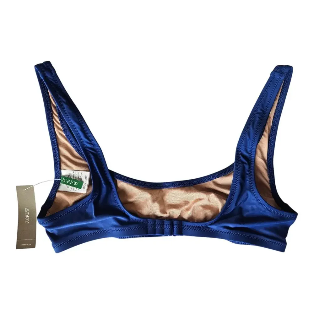J. CREW Women's Size M Heritage Bikini Top Scoop Neck Blue Lined NEW NWT